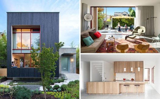 Measured Architecture Inc. have designed this modern single family house in Vancouver, Canada, that opens up to a backyard patio area with a green wall.