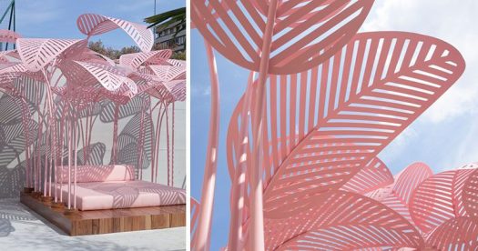 Designer Marc Ange has recently launched 'Le Refuge', an modern tropical inspired outdoor daybed, that's made with a wooden base and metal palm fronds