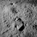 Neil Armstrong's first human footprint on the Moon (July 20th, 1969). Image © NASA (Courtesy "Are We Human" / 3. Istanbul Tasarim Bienali)