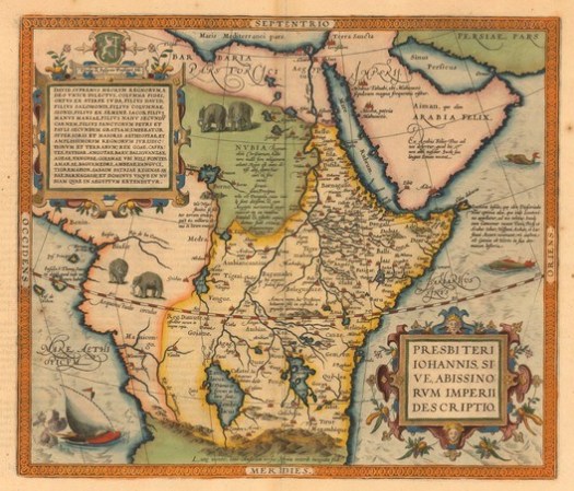 Prester John, or, a map of the Abyssinian Kingdom. Image © Abraham Ortelius (Public Domain)