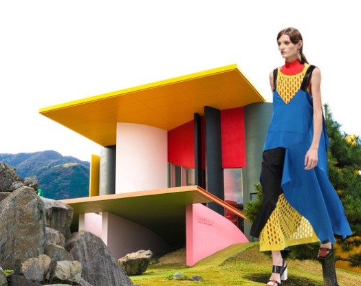 Color and undulated planes create a distinctive building in Reversible Destiny Park in Japan designed by architects Shusaka Arakawa and Madeline Gins. A color palette inspired by Lego as well as asymmetrical fabric surfaces dominate the Marni SS16 collection. Image Courtesy of Viktoria Al. Lytra