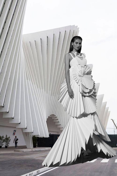 Pleats till now were considered to be garments’ element. However, pleating in architecture creates unconventional forms such as the Reggio Emilia train station in Italy designed by the famous architect Santiago Calatrava. Image Courtesy of Viktoria Al. Lytra