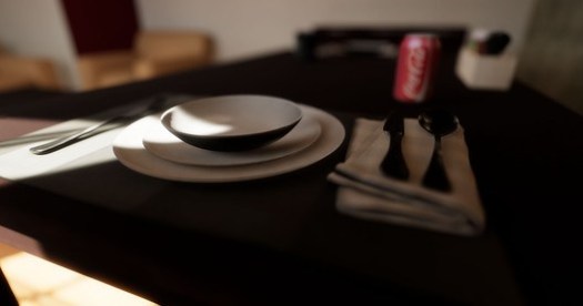 A naturally folded napkin and a can of soda. Image Courtesy of Enscape