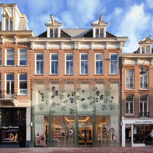 The glass façade that MVRDV created for the Chanel store in Amsterdam